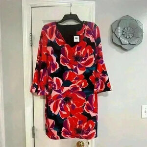 Trina Turk Women's Floral Bell Sleeve Dress Size S Multicolor Knee Length